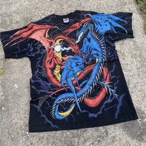 Vintage 1994 Rare Liquid Blue Dragon All over Print Tee
